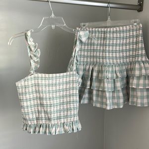Green gingham matching set